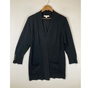 Classic 99 Jane Street Women PXL Black Shawl Collar Pearl Cuff Open Cardigan